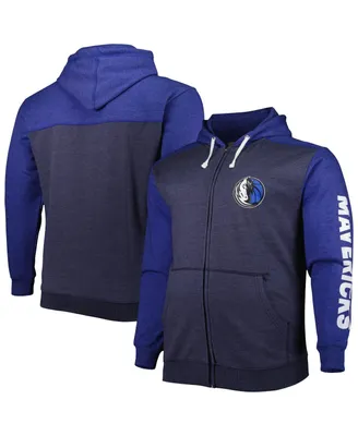 Men's Fanatics Navy, Royal Dallas Mavericks Big and Tall Down and Distance Full-Zip Hoodie