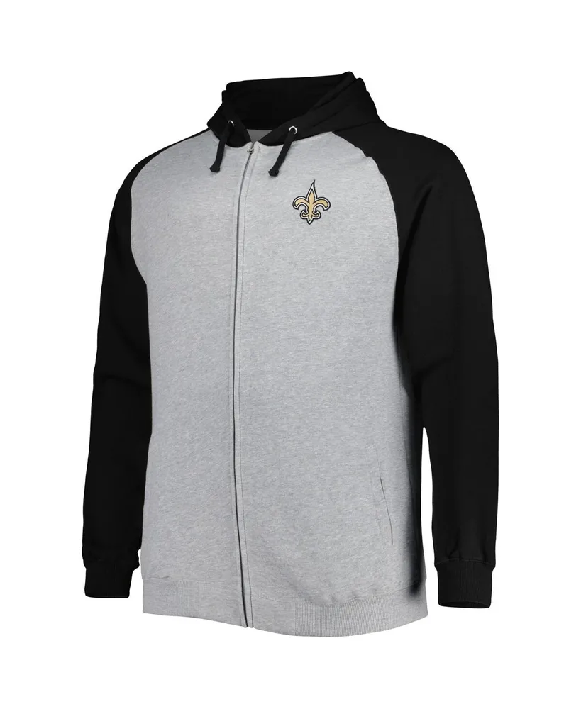 Men's Heather Gray New Orleans Saints Big and Tall Fleece Raglan Full-Zip Hoodie Jacket