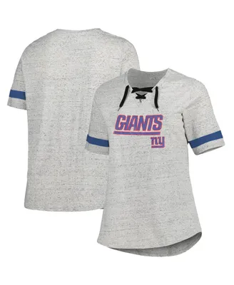 Women's Heather Gray New York Giants Plus Lace-Up V-Neck T-shirt