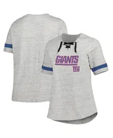 Women's Heather Gray New York Giants Plus Lace-Up V-Neck T-shirt