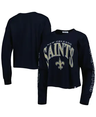 Women's '47 Brand Black New Orleans Saints Skyler Parkway Cropped Long Sleeve T-shirt