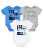 Newborn and Infant Boys Girls Powder Blue, White, Heather Gray Los Angeles Chargers Three-Piece Eat Sleep Drool Bodysuit Set