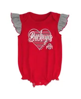 Girls Newborn and Infant Scarlet, Heather Gray Ohio State Buckeyes All The Love Bodysuit Bib Booties Set