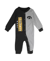 Infant Boys and Girls Black, Heather Gray Iowa Hawkeyes Halftime Two-Tone Sleeper