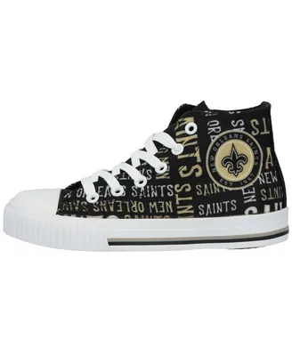 Youth Boys and Girls Foco Black New Orleans Saints Repeat Wordmark High Top Canvas Allover Sneakers