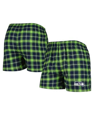 Men's Concepts Sport College Navy and Neon Green Seattle Seahawks Ledger Flannel Boxers