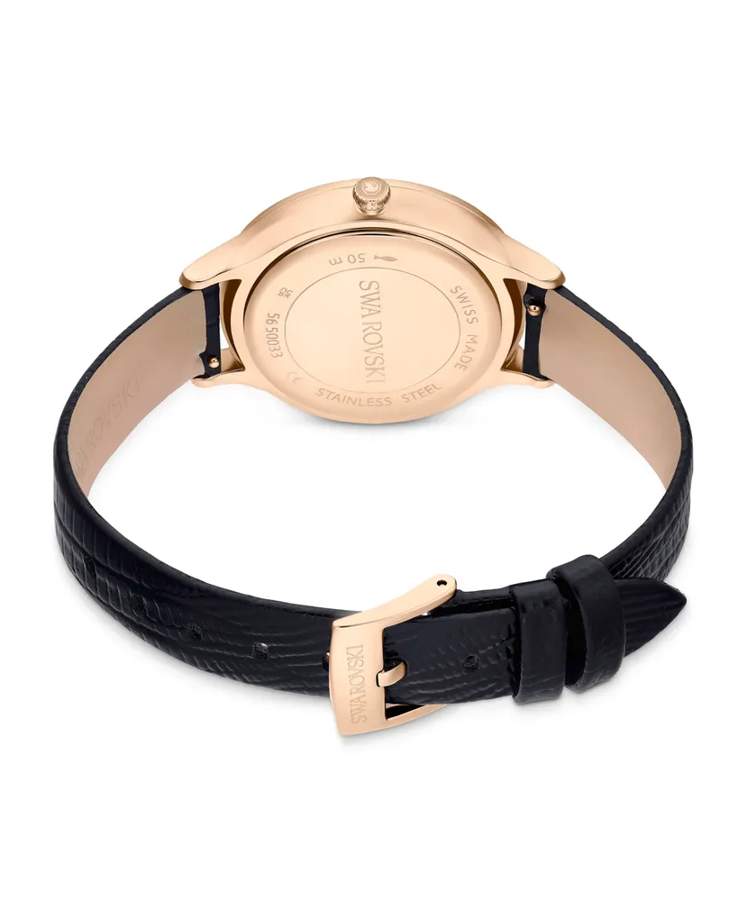 Swarovski Women's Analog Swiss Made Octea Nova Black Leather Strap Watch, 33mm
