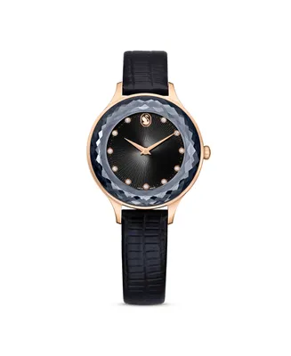 Swarovski Women's Analog Swiss Made Octea Nova Black Leather Strap Watch, 33mm