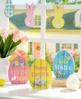 Glitzhome 7.5" H Easter Wooden Easter Egg Table Decor, Set of 3