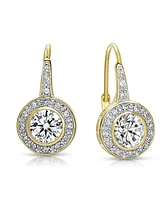 Genevive Cubic Zirconia Sterling Silver Round Stud Drop Euro Earrings