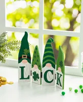 Glitzhome 12.25" L St. Patrick's Wooden Luck Shamrock Gnome Table Decor