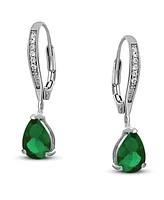 Genevive Elegant Sterling Silver Dangling Pear-Shaped Cubic Zirconia Earrings