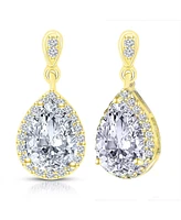 Genevive Cubic Zirconia Sterling Silver Pear Shape Drop Earrings