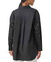 Karl Lagerfeld Paris Women's Embellished Button-Down Poplin Blouse