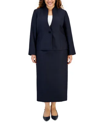 Le Suit Plus Shimmer Tweed Jacket & Midi Skirt