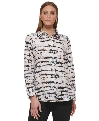 Dkny Women's Printed Collared Button-Down Shirt