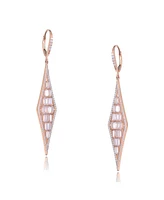 Sterling Silver Shaped Cubic Zirconia Long Kite Shape Drop Earrings