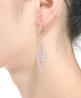 Sterling Silver Shaped Cubic Zirconia Long Kite Shape Drop Earrings