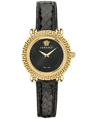Versace Women's Swiss Greca Twist Black Leather Strap Watch 35mm
