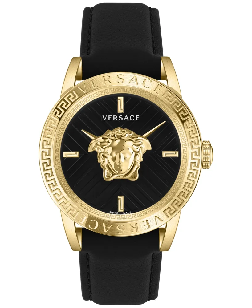 Versace Men's Swiss V-Code Black Leather Strap Watch 43mm