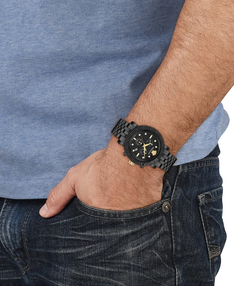 Versace Men's Swiss Chronograph V-Chrono Black Ion Plated Bracelet Watch 45mm