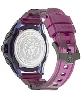 Versace Men's Swiss Chronograph Icon Active Transparent Purple Silicone Strap Watch 44mm