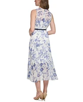 Tommy Hilfiger Women's Floral-Print Belted Midi Dress