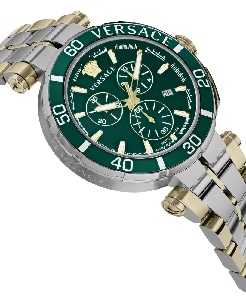 Versace Men's Swiss Chronograph Greca Two Tone Bracelet Watch 45mm