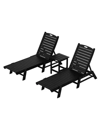 WestinTrends 3 Pieces Poly Outdoor Patio Chaise Lounge Chair with Side Table Set