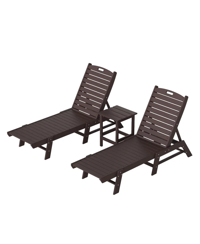 WestinTrends 3 Pieces Poly Outdoor Patio Chaise Lounge Chair with Side Table Set