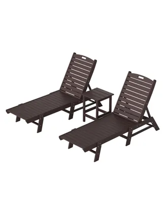 WestinTrends 3 Pieces Poly Outdoor Patio Chaise Lounge Chair with Side Table Set