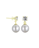 Genevive Sterling Silver Cubic Zirconia Pearl Drop Earrings