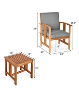 Costway 3PCS Solid Wood Patio Furniture Set Table&Chairs