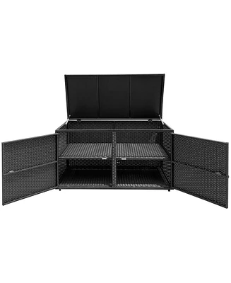 88 Gallon Garden Patio Rattan Storage Container Box Bin Shelf