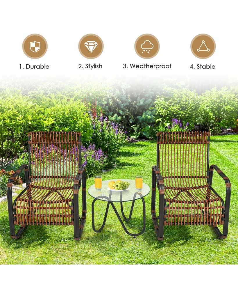 3PCS Patio Rattan Furniture Set Conversational Sofa Coffee Table Garden