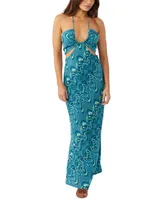 O'Neill Juniors' Lila Printed Cutout Halter Maxi Dress