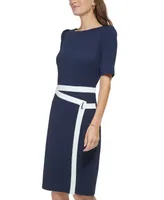 Dkny Women's Contrast Puff-Sleeve Boat-Neck Dress