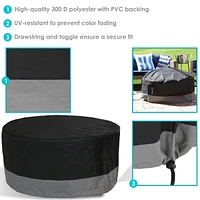 Heavy Duty Round Outdoor Fire Pit Cover with Drawstring - 300D Polyester Material - Black/Gray