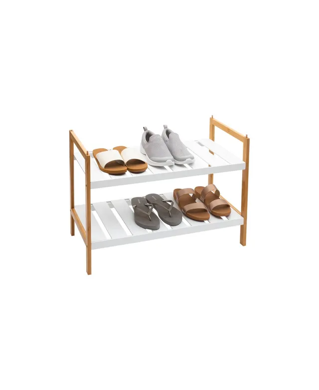 White Wash 2-Tier Stackable Bamboo Shoe Rack