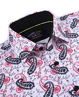 Azaro Uomo Men's Paisley Four-Way Stretch Button Down Slim Fit Shirt