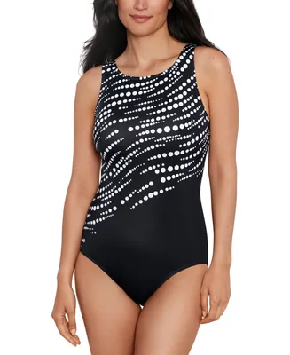 Shape Solver Sport for Swim Solutions Women's Perfect Bubble High-Neck Illusion One-Piece Swimsuit