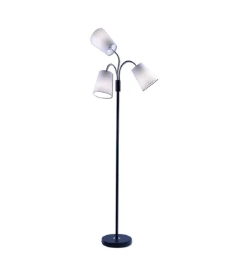 Adjustable Multi Head Floor Lamp with 3 White Fabric Drum Shades