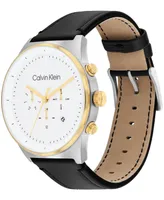 Calvin Klein Men's Black Leather Strap Watch 44mm