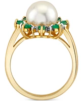 Cultured Freshwater Pearl (9mm), Emerald (1/2 ct. t.w.) & Diamond Accent Statement Ring in 10k Gold