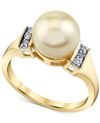 Cultured Golden South Sea Pearl (9mm) & Diamond (1/10 ct. t.w.) Ring in 10k Gold