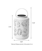 Glitzhome 8.75" H Metal Cutout Leaf Solar Powered Outdoor Hanging Lantern with Led Light
