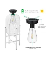 Glitzhome 14.25" H Metal Mesh Solar Powered Outdoor Lantern with Stand