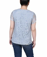Ny Collection Petite Lace Petal Short Sleeve Top