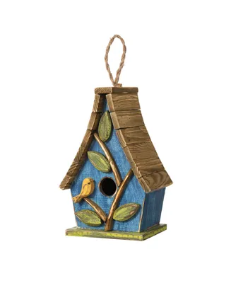 Glitzhome 12.5'' H Distressed Solid Wood Birdhouse with 3D Leaves