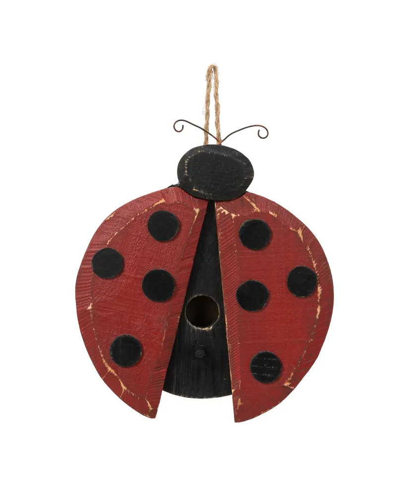 Glitzhome 11.5" H Distressed Solid Wood Ladybug Birdhouse